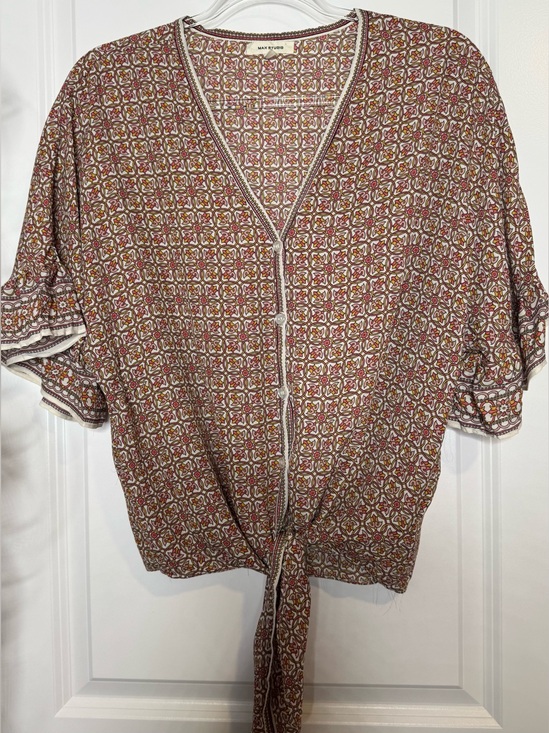 Max Studio Tops - Max Studio Rust-Tone Geometric Tie-Front Blouse boho Sz MD